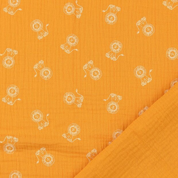 Baumwoll Musselin bedruckt little lions ockergelb
