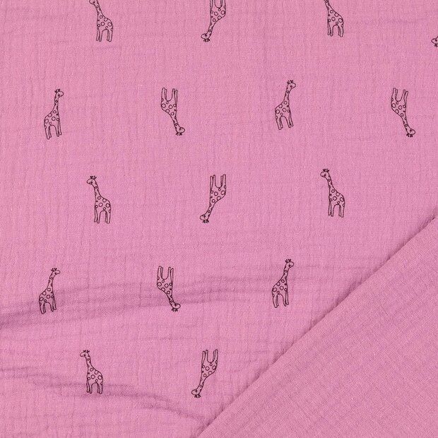 Baumwoll Musselin bedruckt little giraffe dunkel altrosa