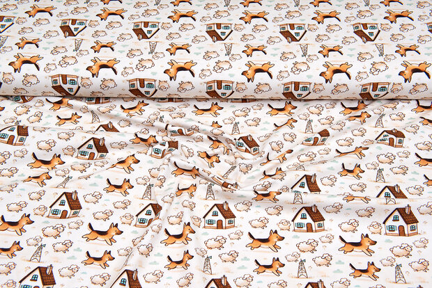Baumwolljersey digital bedruckt bedrukt little dogs with sheep