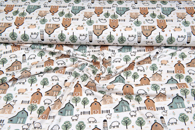 Baumwolljersey digital bedruckt bedrukt little farm with sheep