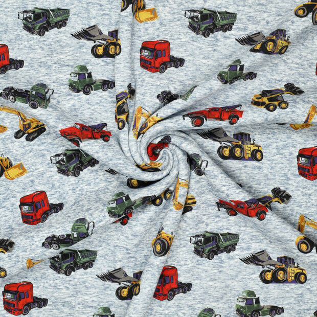 Alpenfleece bedruckt working machines jeansblau-grau