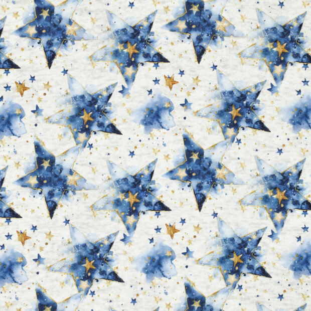 Alpenfleece bedruckt stars grau-blau