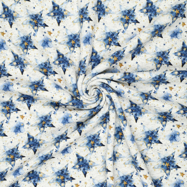 Alpenfleece bedruckt stars grau-blau