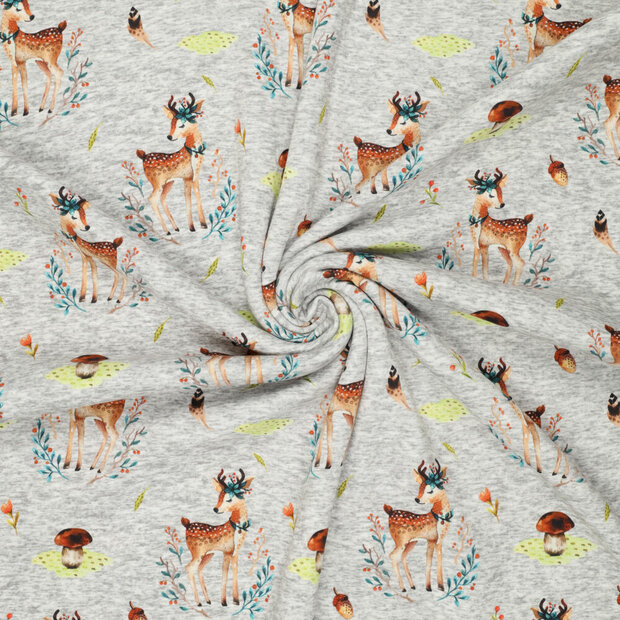 Alpenfleece bedruckt cute deer grau