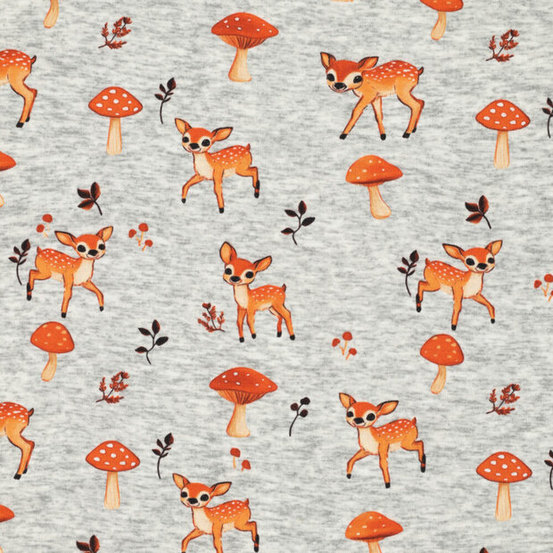 Alpenfleece bedruckt little cute deer grau