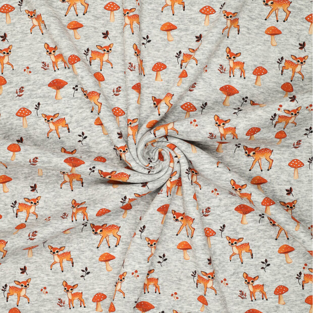 Alpenfleece bedruckt little cute deer grau