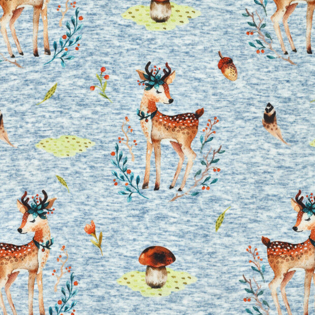 Alpenfleece bedruckt cute deer jeansblau
