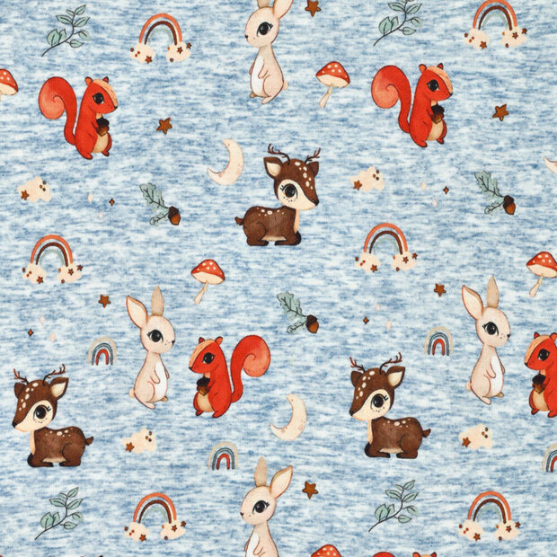 Alpenfleece bedruckt rainbow forrest jeansblau