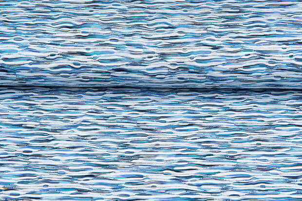 Baumwolljersey embroidered retro stripes blau-lila