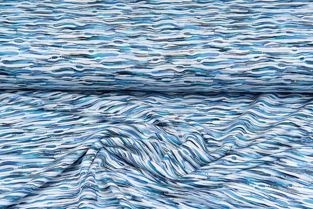 Baumwolljersey embroidered retro stripes blau-lila