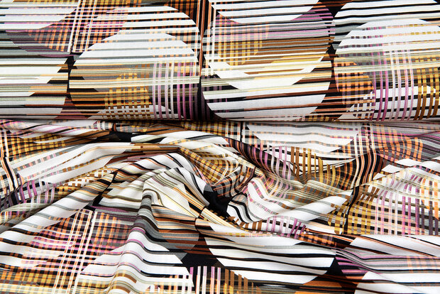 Baumwolljersey bedruckt colorful dot stripes gelb-weiss