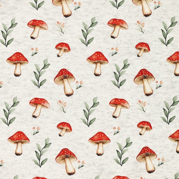 Alpenfleece bedruckt mushrooms hellgrau