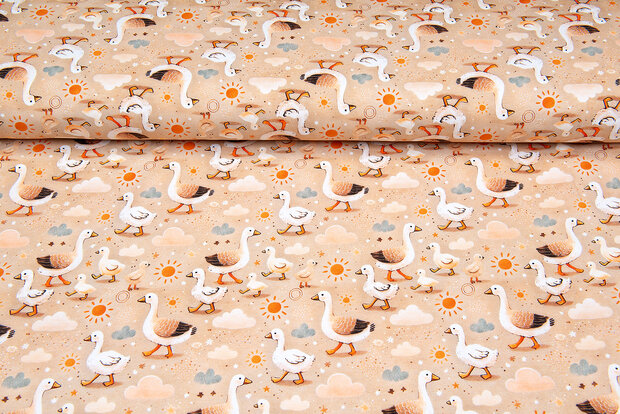 Baumwolljersey digital bedruckt bedrukt lovely goos kamel