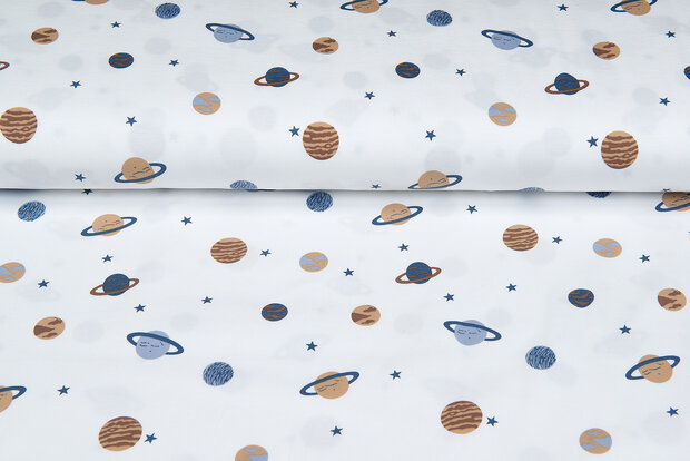 Baumwolljersey bedruckt mini astro world ecru - metalblau