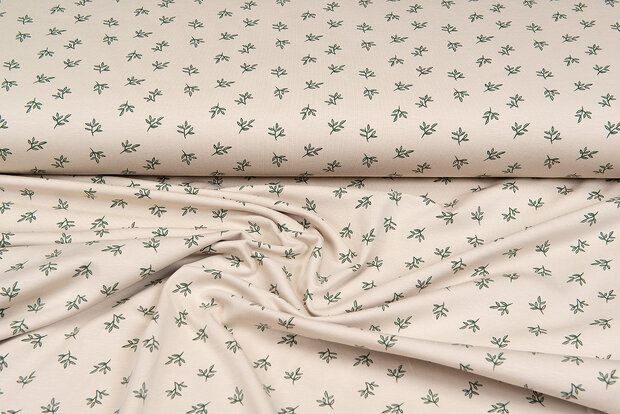 Baumwolljersey bedruckt mini branches sand