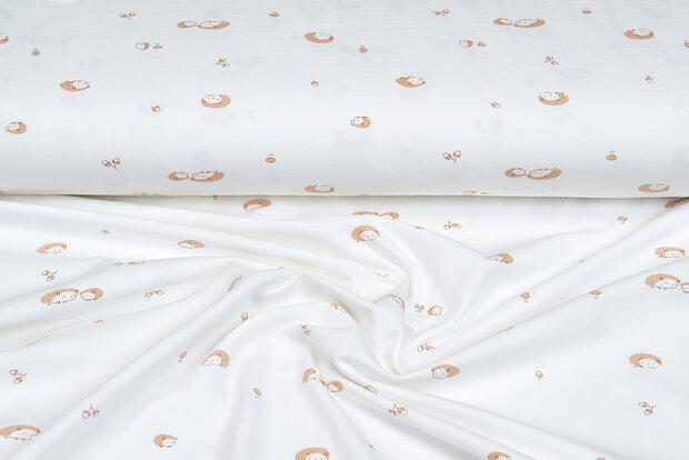 Baumwolljersey bedruckt mini hedgehog ecru - rostrot