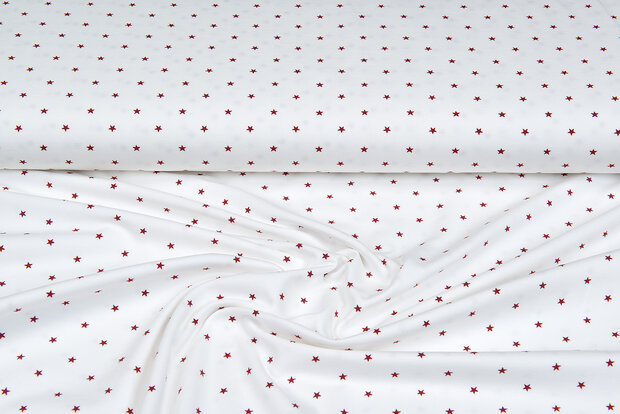 Baumwolljersey bedruckt stars ecru - rot