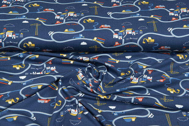 Baumwolljersey bedruckt traffic denim