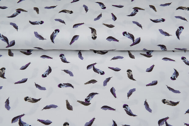 Baumwolljersey bedruckt feathers off-white