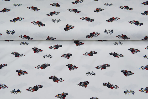 Baumwolljersey bedruckt race cars off-white