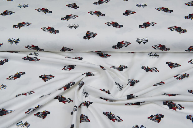 Baumwolljersey bedruckt race cars off-white