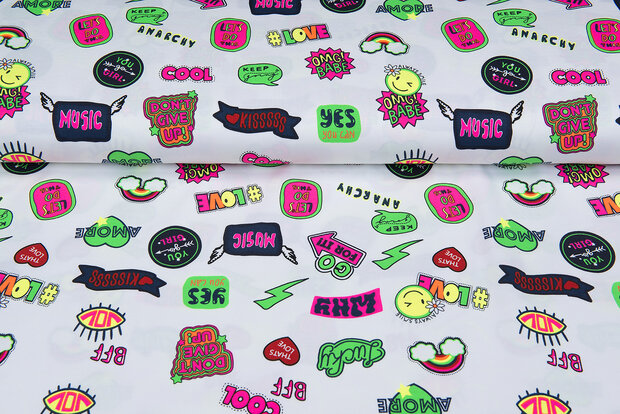 Baumwolljersey bedruckt neon stickers off-white