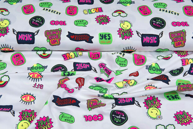 Baumwolljersey bedruckt neon stickers off-white