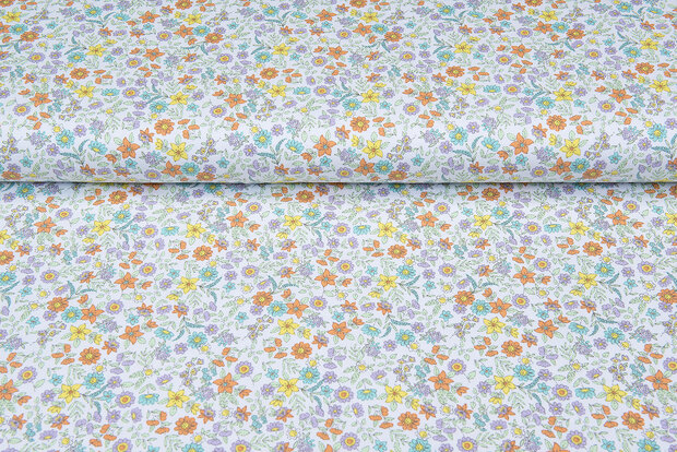 Baumwolljersey bedruckt little floral weiss