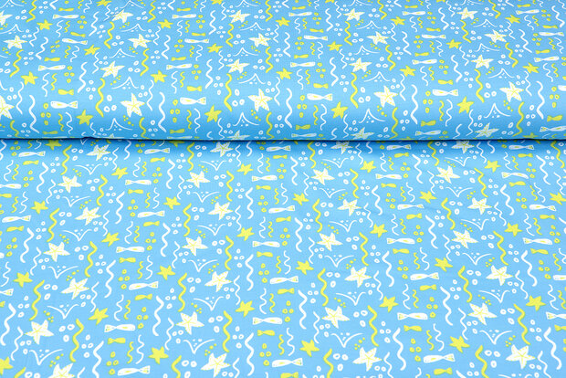 Baumwolljersey bedruckt starfish aqua-lime