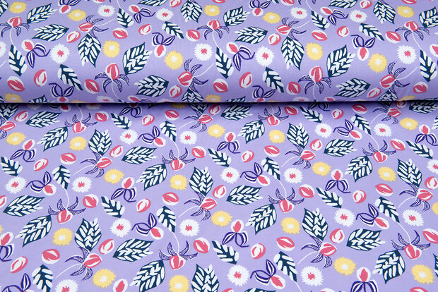 Baumwolljersey bedruckt flowers flieder