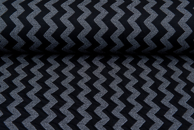 Strickstoff Jacquard zigzag dunkelblau-grau