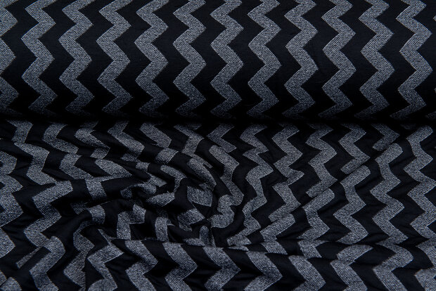 Strickstoff Jacquard zigzag dunkelblau-grau