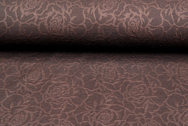 Strickstoff Jacquard roses braun