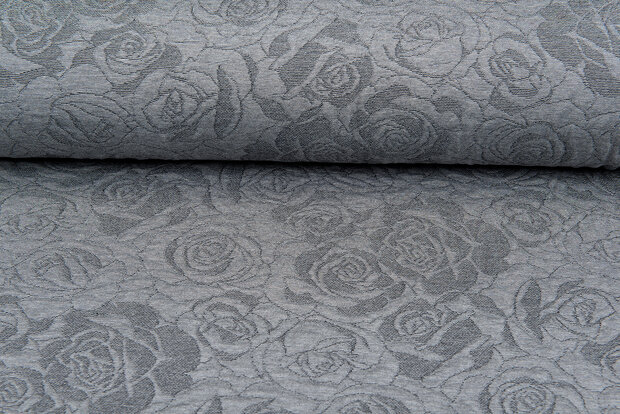 Strickstoff Jacquard roses grau