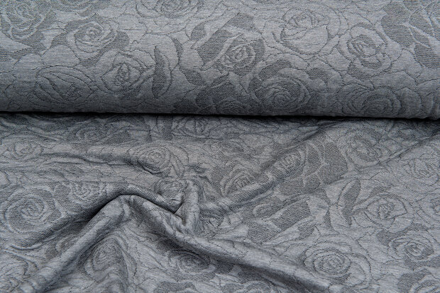 Strickstoff Jacquard roses grau