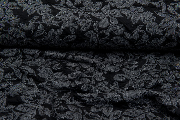 Strickstoff Jacquard leaves grau-schwarz