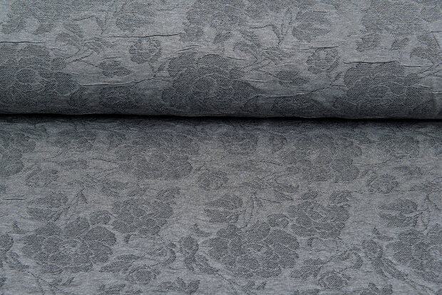 Strickstoff Jacquard flower leaves grau