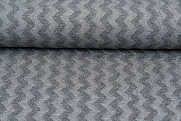 Strickstoff Jacquard little zigzag grau-hellgrau