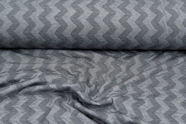 Strickstoff Jacquard little zigzag grau-hellgrau