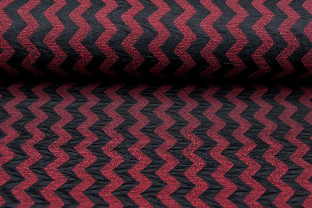 Strickstoff Jacquard zigzag bordeaux-schwarz