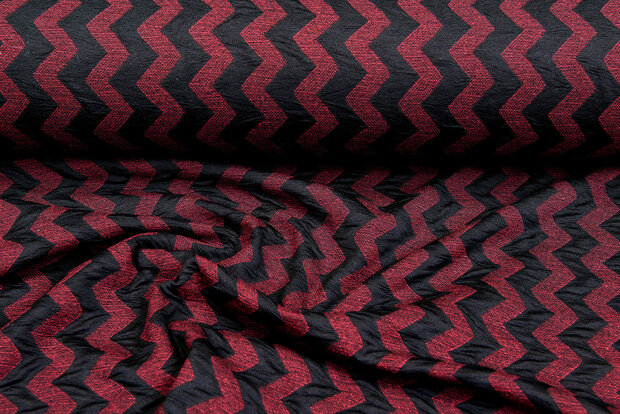 Strickstoff Jacquard zigzag bordeaux-schwarz