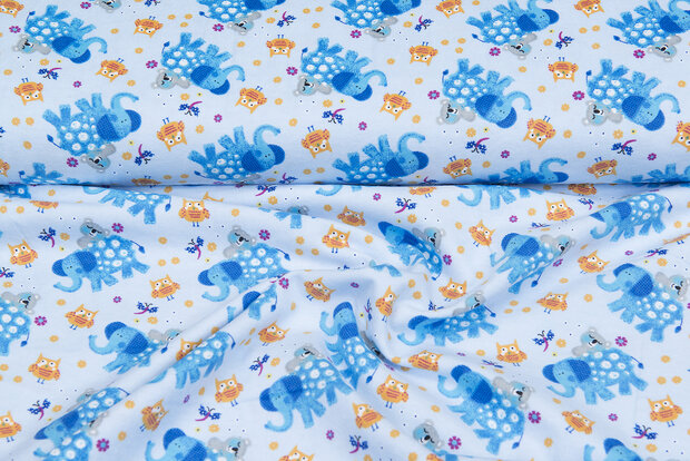 Flanellstoff elephants hellblau