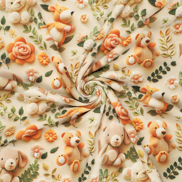 Alpenfleece bedruckt cuddly bears beige