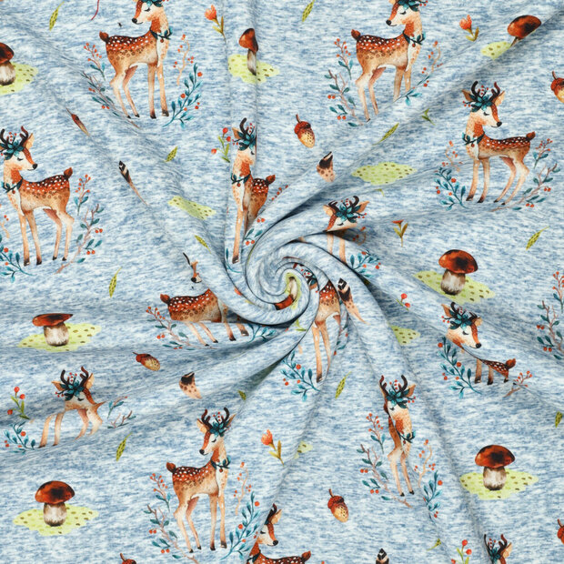 Alpenfleece bedruckt cute deer jeansblau