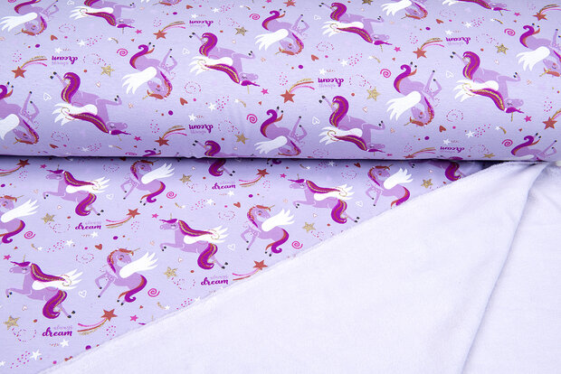 Alpenfleece bedruckt unicorn sparkle lilac