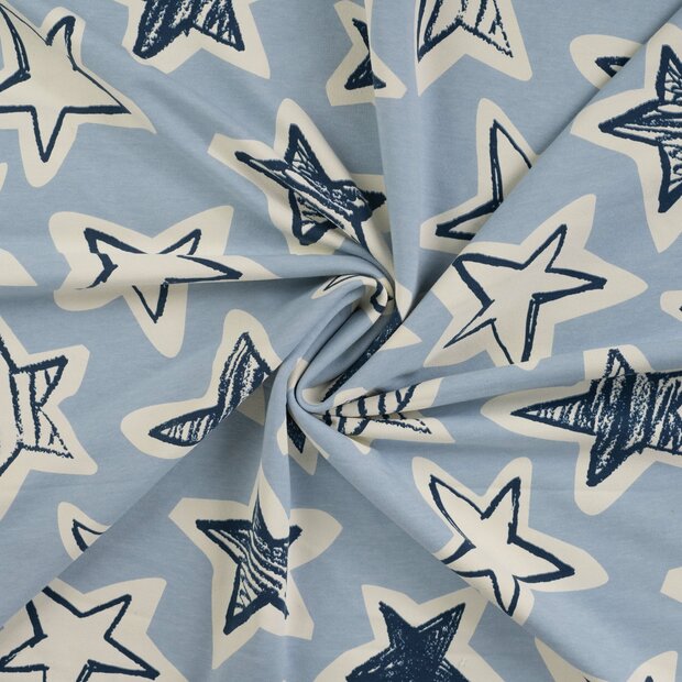 French Terry bedruckt stars blau