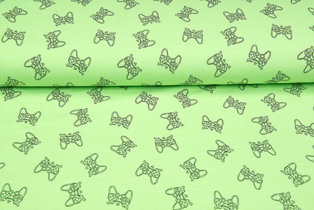 French terry bedruckt game controller neon gr&uuml;n