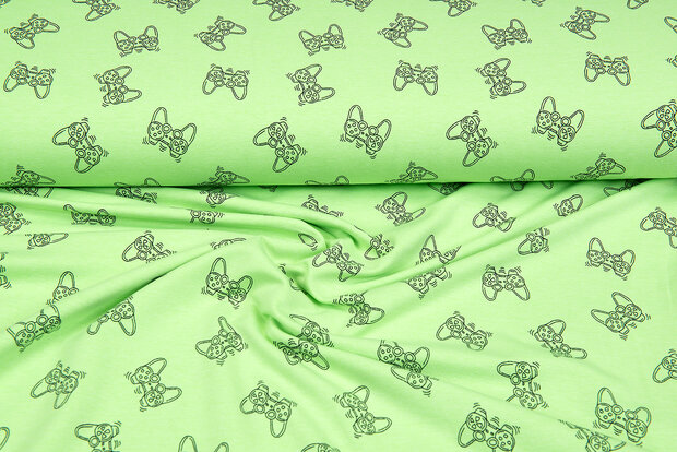 French terry bedruckt game controller neon gr&uuml;n