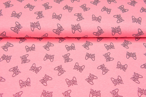 French terry bedruckt game controller neon rosa