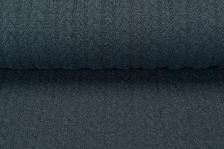 Strickstoff mit Zopfmuster metalblau